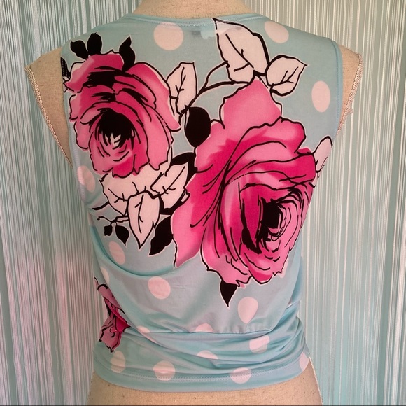 Floral Dotted Print Slinky Cowl Neck Sleeveless Top - Picture 3 of 14